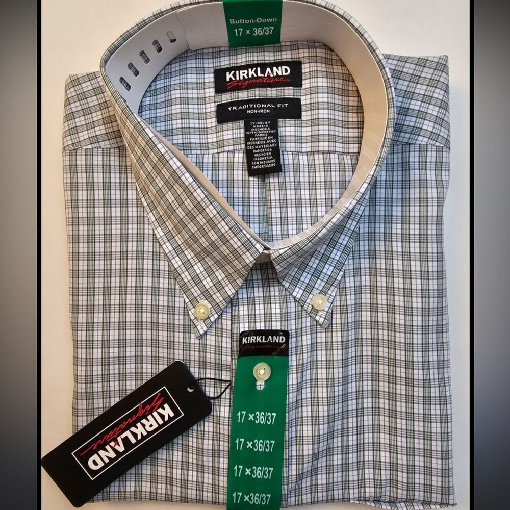 Kirkland Signature Men's Green Plaid Button Down